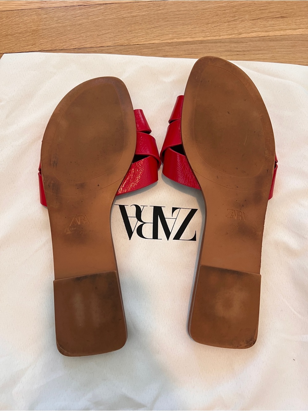 Zara Red Braided Slide Sandals with Square Inset - Picture 2 of 4